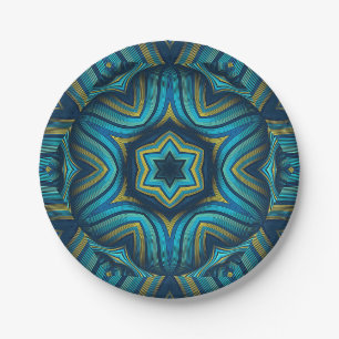 Atemberaubende Abstrakte Blaue und Gelbe Mandala K Pappteller