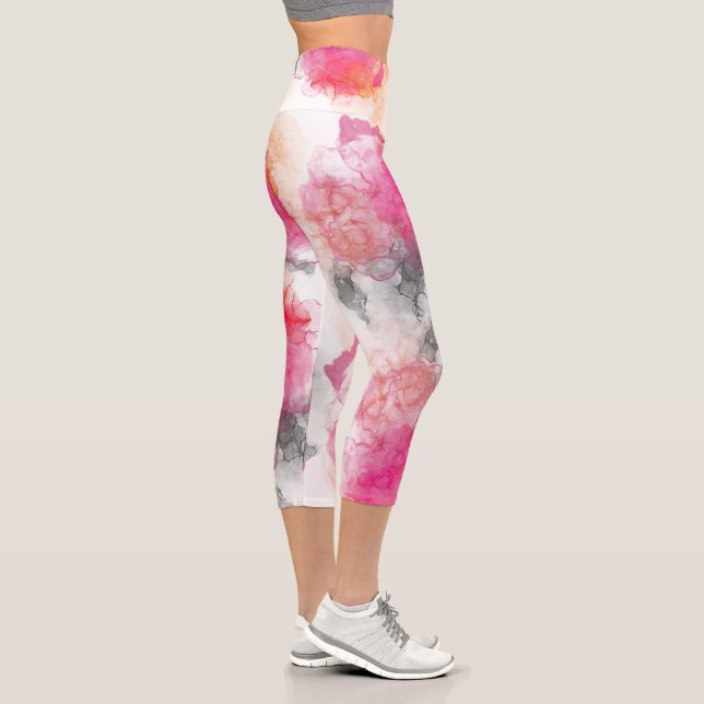 Atemberaubende Abstrakte Rosa Korallenkohle Alkoho Capri Leggings (Rechts)