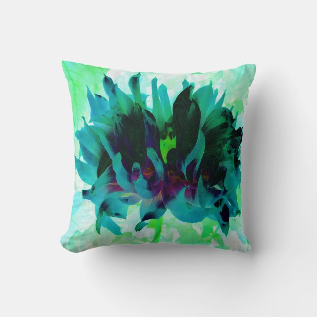 Atemberaubende Aquamarine und schwarze Kaktus Dahl Kissen (Vorderseite)