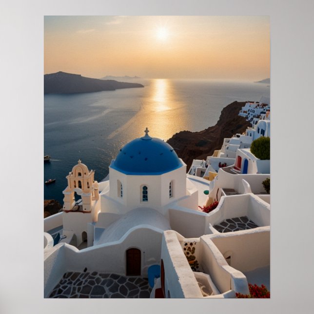 Atemberaubende Aussicht auf Santorin Poster (Vorne)