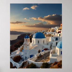 Atemberaubende Aussicht auf Santorin Poster