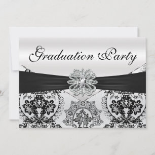 Atemberaubende Black and Silver Damask Graduation  Einladung