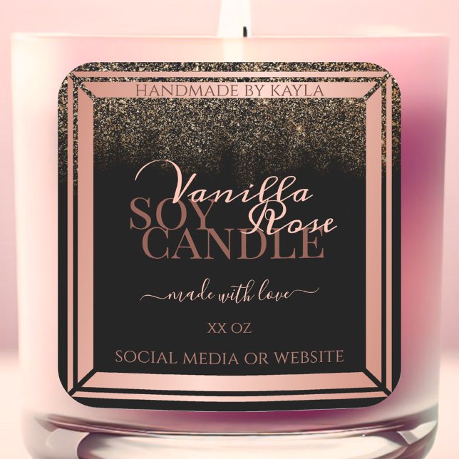 Atemberaubende Black Product Packaging Labels Rose Quadratischer Aufkleber (Von Creator hochgeladen)