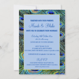 Atemberaubende Blue & Gold Peacock Feathers Weddin Einladung