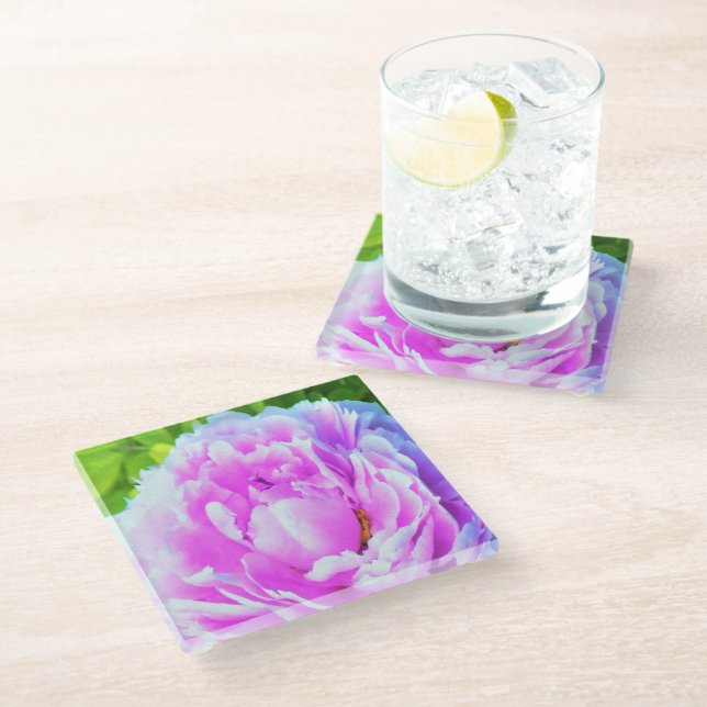 Atemberaubende Blume für doppelrosa Peony Glasuntersetzer (Schrägansicht)