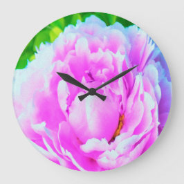Atemberaubende Blume für doppelrosa Peony Große Wanduhr