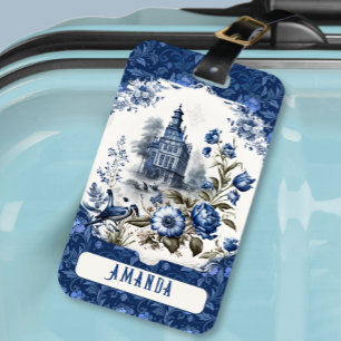 Atemberaubende Burg Blauer Blauer Toile de jouy Mo Gepäckanhänger