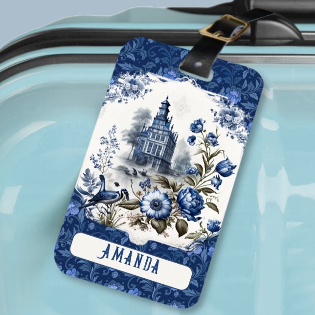 Atemberaubende Burg Blauer Blauer Toile de jouy Mo Gepäckanhänger (Von Creator hochgeladen)