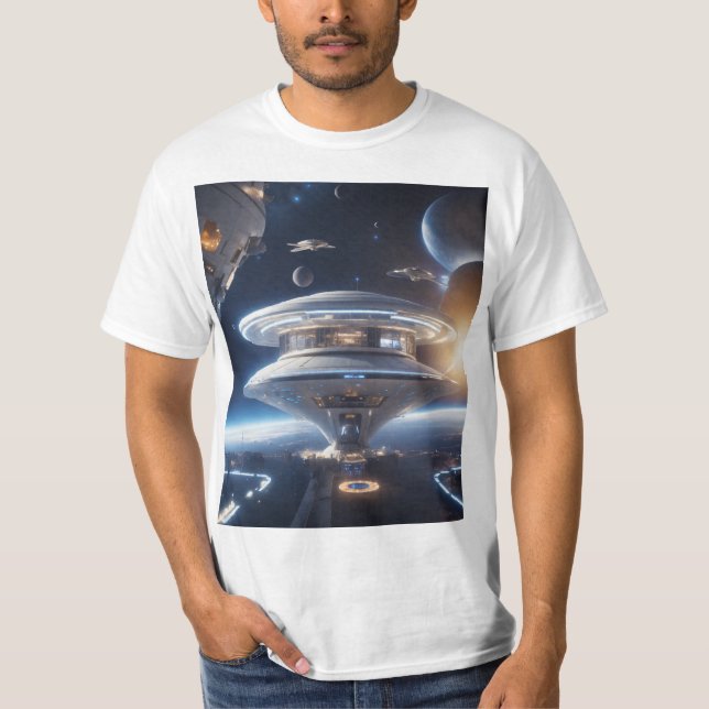 Atemberaubende Deep Space Station Illustration |  T-Shirt (Vorderseite)