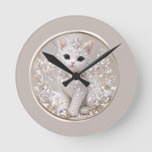 Atemberaubende Diamond Princess Katze Luxusartik Runde Wanduhr