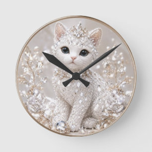 Atemberaubende Diamond Princess Katze Luxusartik Runde Wanduhr