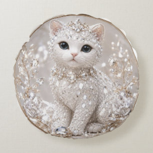 Atemberaubende Diamond Princess Katze Luxusartik Rundes Kissen