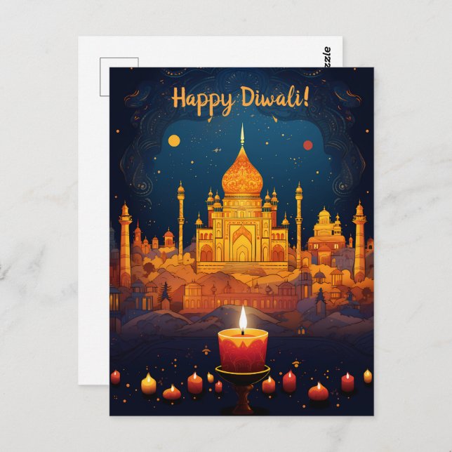 Atemberaubende Diwali-Postkarte mit Nachtsicht Postkarte (Vorne/Hinten)
