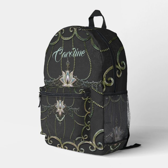 Atemberaubende elegante Lotus-Blume. Bedruckter Rucksack (Rückseitige Ecke Rechts)