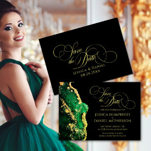 Atemberaubende Emerald Green Black Save The Date