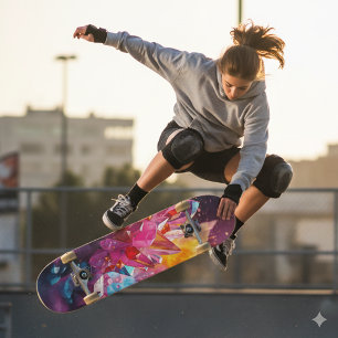 Atemberaubende Explosion von Farbschaumkristallen Skateboard