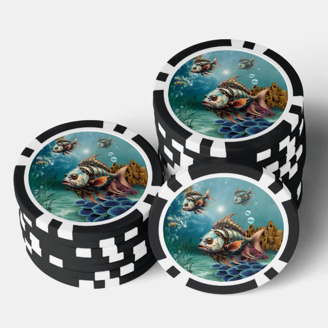 Atemberaubende Fantasy Steampunk Fische. Pokerchips (Stapel)