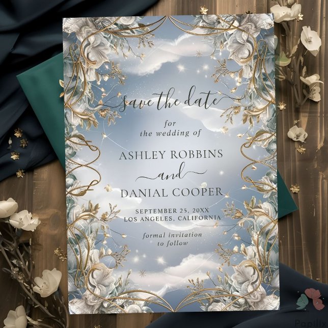 Atemberaubende Florals in Gold Save the Date hervo Einladung (Von Creator hochgeladen)