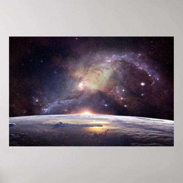 Atemberaubende Galaxie und Erde Poster (Vorne)