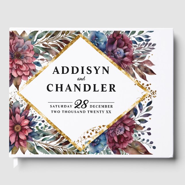 Atemberaubende Hochzeit von Jewel Toned Peony Gästebuch (Vorderseite)