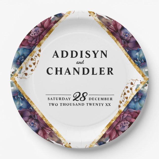 Atemberaubende Hochzeit von Jewel Toned Peony Pappteller (Vorderseite)