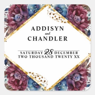 Atemberaubende Hochzeit von Jewel Toned Peony Quadratischer Aufkleber