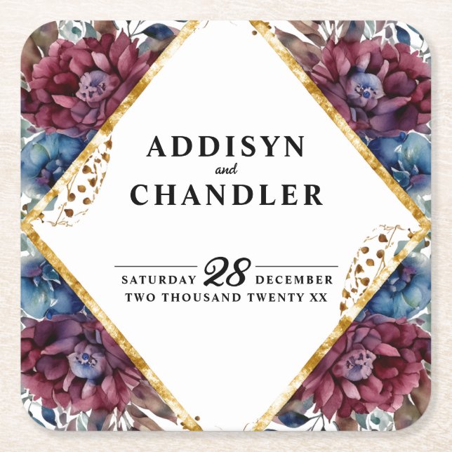 Atemberaubende Hochzeit von Jewel Toned Peony Rechteckiger Pappuntersetzer (Vorderseite)