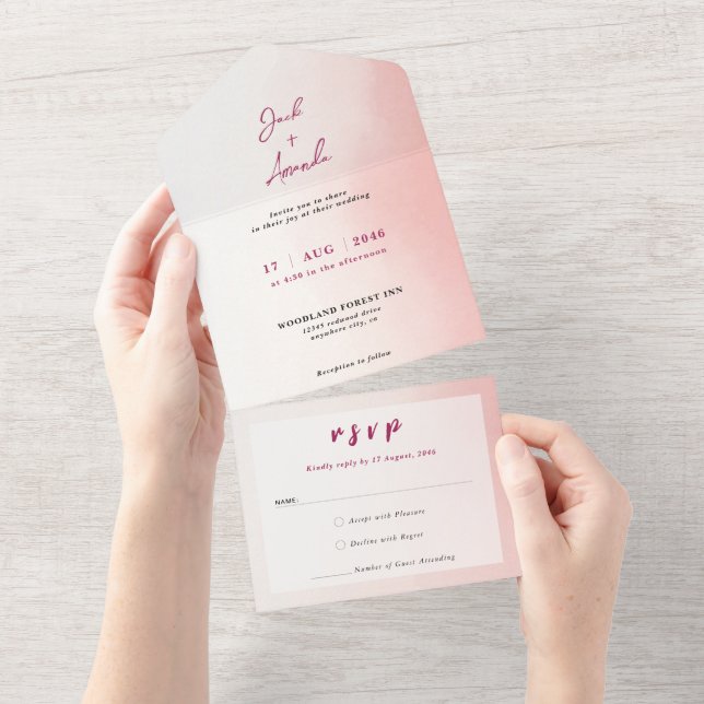 Atemberaubende Hochzeitseinladung in Wasserfarbe All In One Einladung (Abreißen)