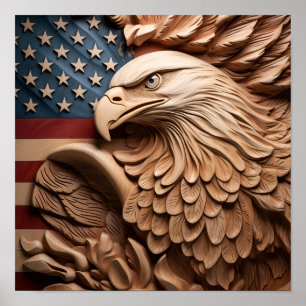 atemberaubende Holzschnitzerei mit amerikanischer Poster
