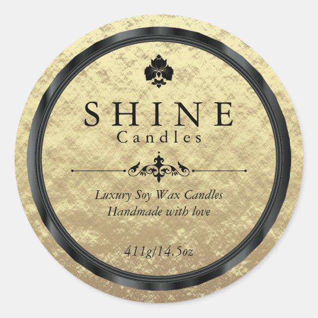Atemberaubende Imitate Goldfolie und Schwarze Etik Runder Aufkleber (Vorderseite)