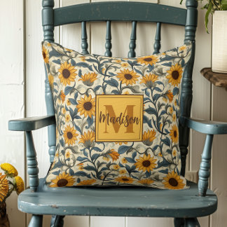 Atemberaubende Jugendstil-Sonnenblume Mit Monogram Kissen