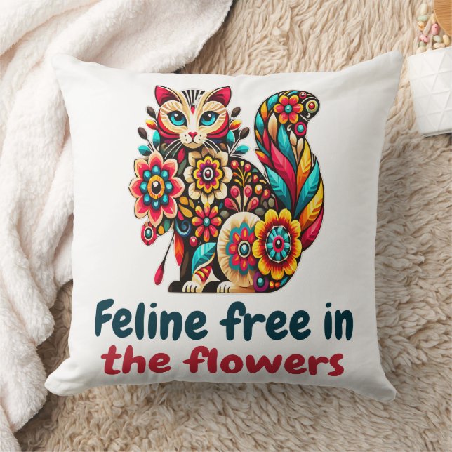 Atemberaubende Katze in Wildblumen Kernästhetik Kissen (Decke)