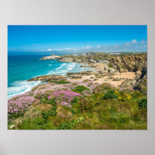 Atemberaubende Küstenlandschaft Newquay Beach Corn Poster
