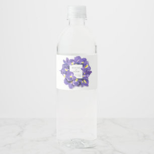 Atemberaubende Lila Irisfarben-Blumenhochzeit Wasserflaschenetikett