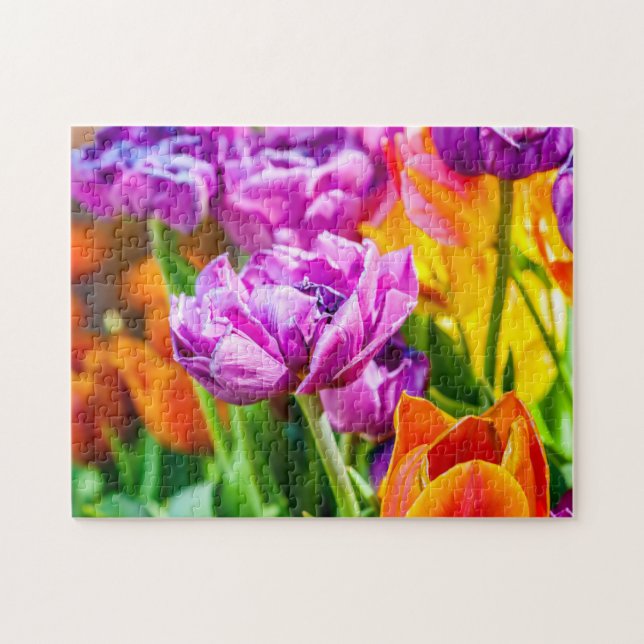 Atemberaubende Lila Parrot Tulip Blume im Frühjahr Puzzle (Horizontal)