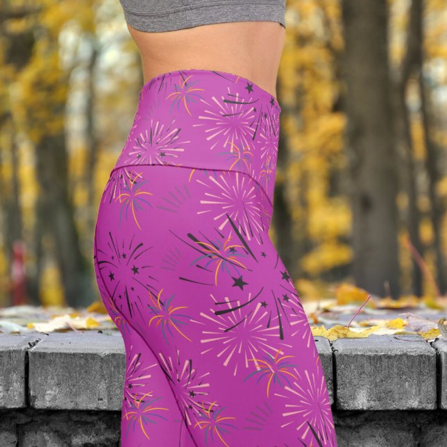 Atemberaubende Lila Sternexplosion Muster Yoga Capri Leggings (Starburst on Byzantine )