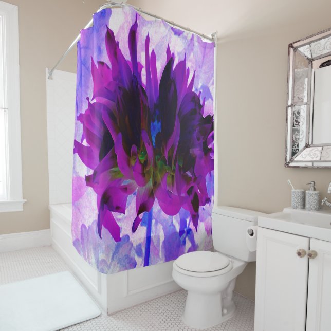 Atemberaubende Lila und schwarze Kaktus Dahlia Duschvorhang (Beispiel)