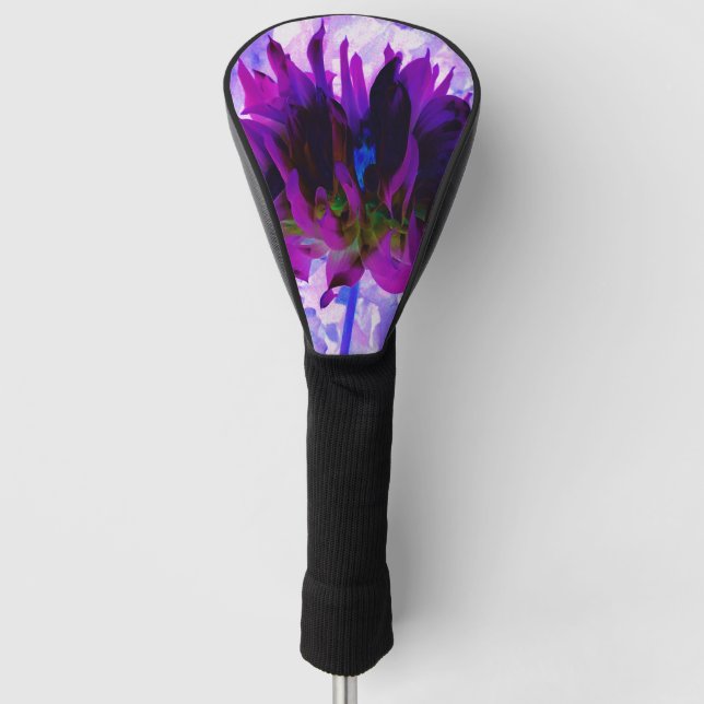 Atemberaubende Lila und schwarze Kaktus Dahlia Golf Headcover (Vorderseite)