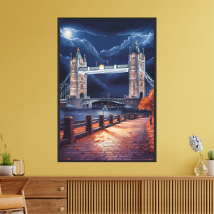 Atemberaubende Londoner Nachtszene mit Leuchtturm Leinwanddruck
