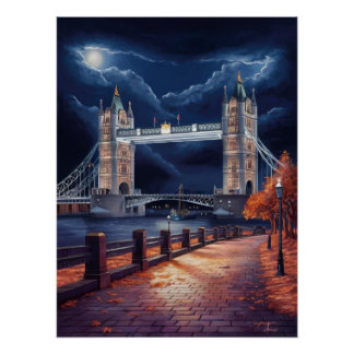 Atemberaubende Londoner Nachtszene mit Leuchtturm Poster
