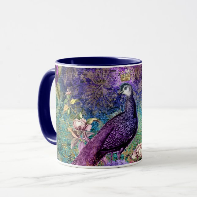 Atemberaubende Monogram Peacock-Tasse Tasse (Vorderseite Links)