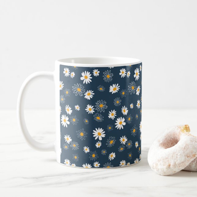 Atemberaubende Navy Yellow Classic Daisy Blume Kaffeetasse (Mit Donut)