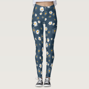 Atemberaubende Navy Yellow Classic Daisy Blume Leggings