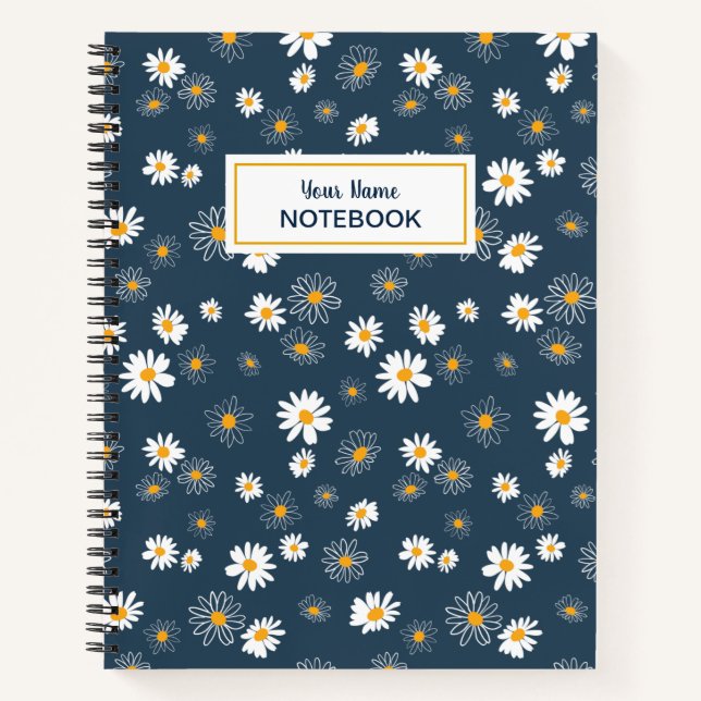 Atemberaubende Navy Yellow Classic Daisy Blume Notizbuch (Vorderseite)