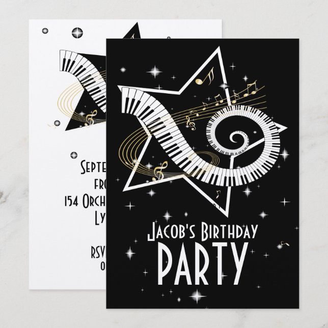 Atemberaubende Noten aus Silber und Schwarz Einladung (Vorne/Hinten)