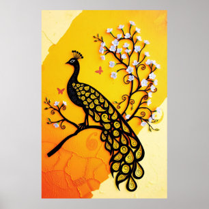 Atemberaubende Peacock-Silhouette mit floralen Akz Poster