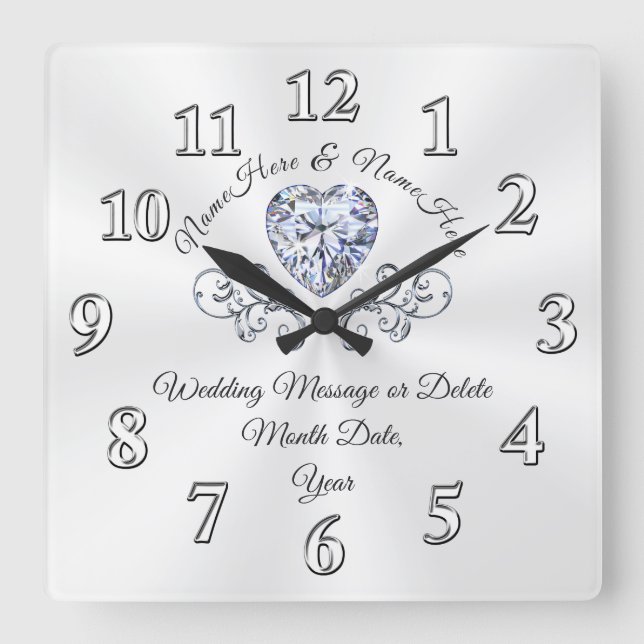 Atemberaubende Personalisierte Wall-Clock-Hochzeit Quadratische Wanduhr (Vorderseite)