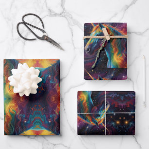 Atemberaubende Rainbow-Einhornwickelpapier Geschenkpapier Set