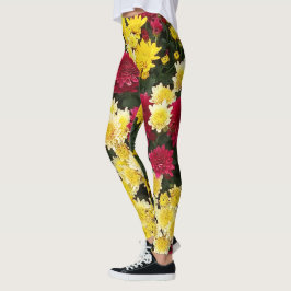 Atemberaubende Red Gold Herbst Chrysanthema Blume Leggings