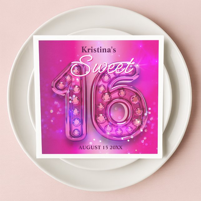 Atemberaubende rosa Edelsteinnumerierung Sweet 16 Serviette (Von Creator hochgeladen)